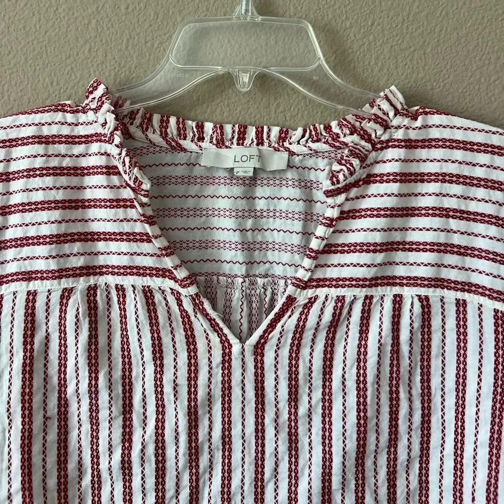 Loft Striped Ruffle Blouse
